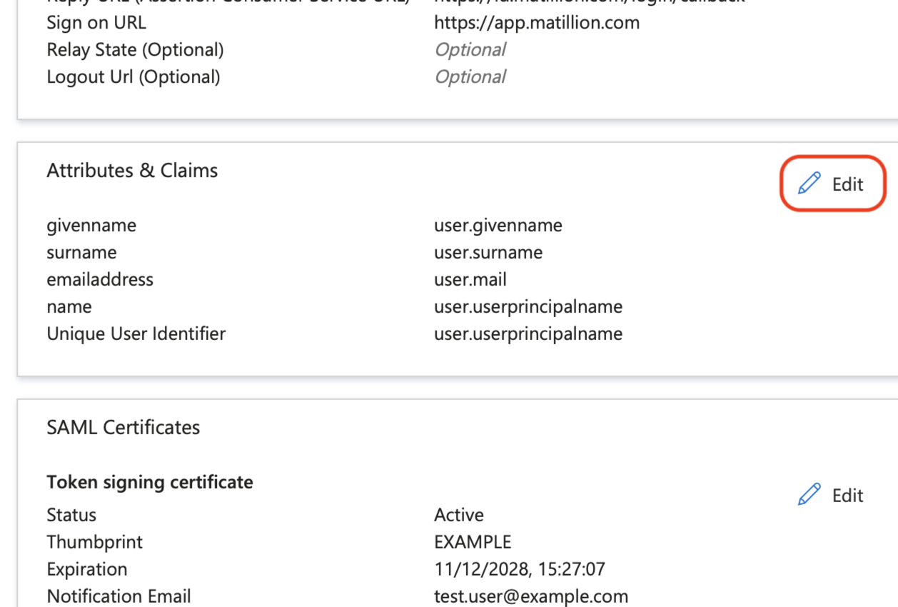 Attributes & Claims selection