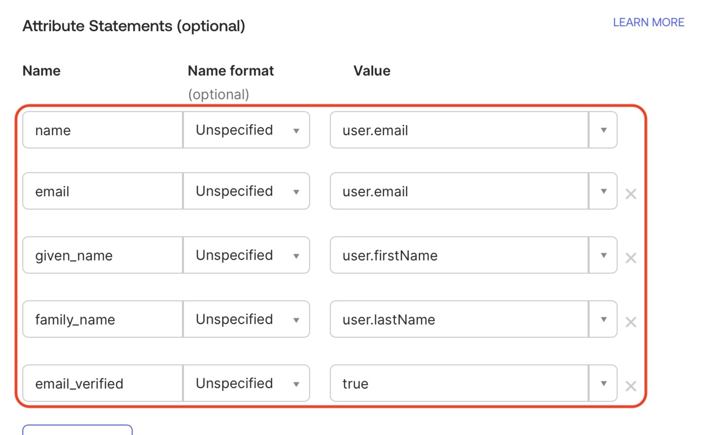 Attribute statements