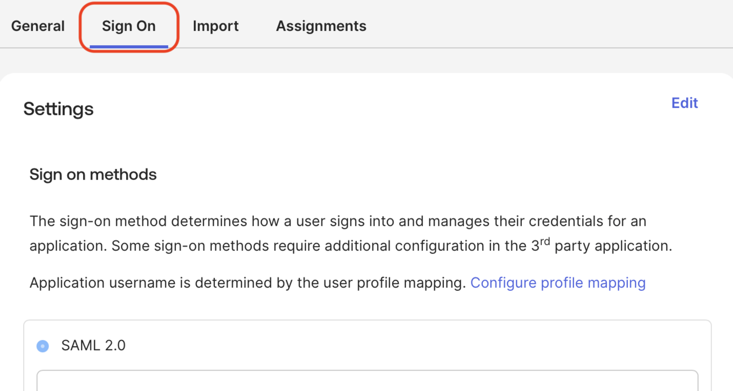 Sign On tab selected