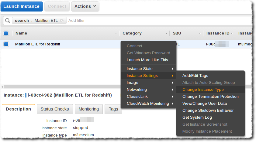 How to change the instance type