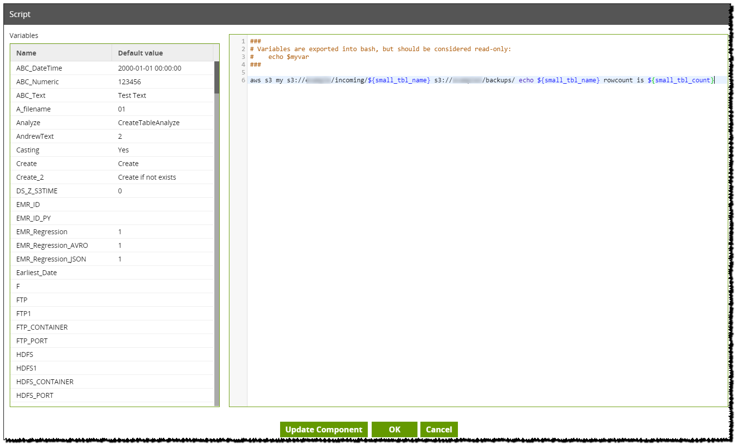 Expression Editor in the Bash Script component