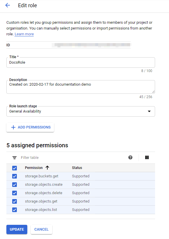 Example permissions