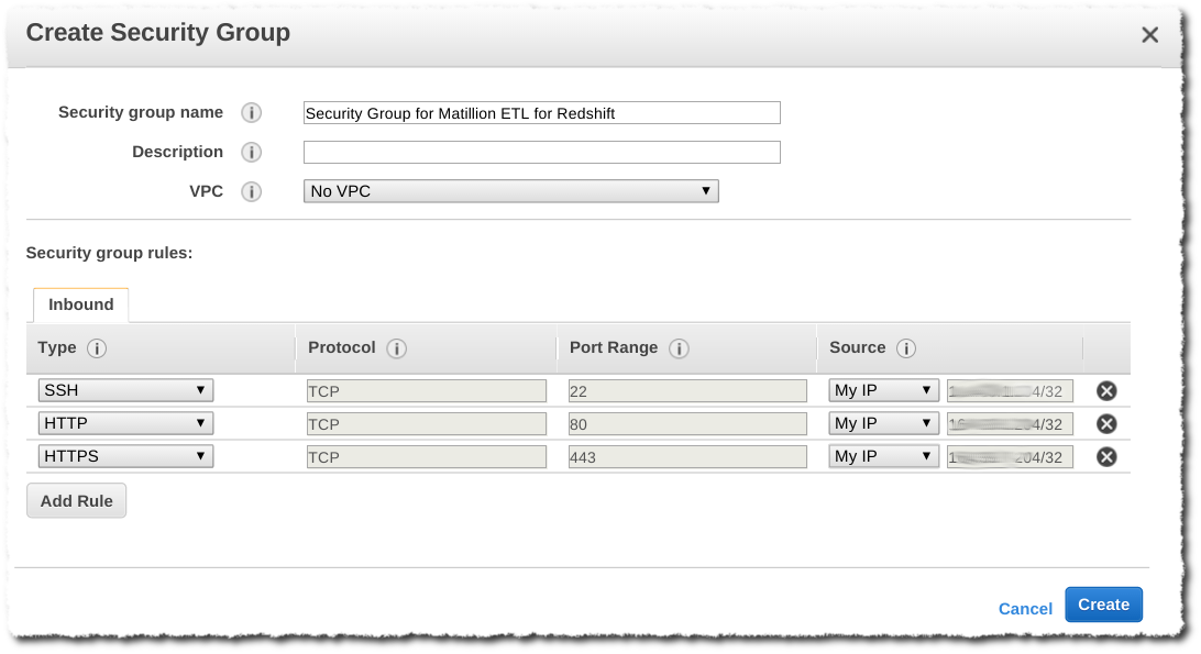 Security Groups link in the instance Description tab