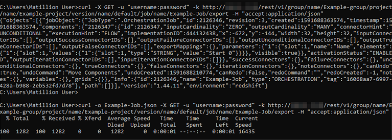 cURL GET/export jobs