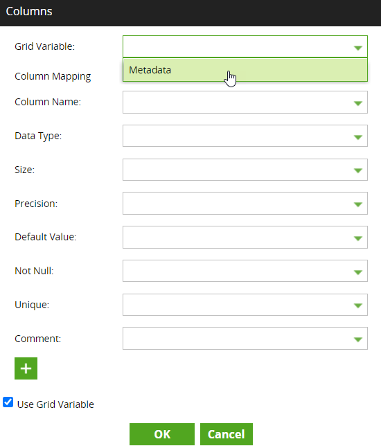 Configure Create Table component columns