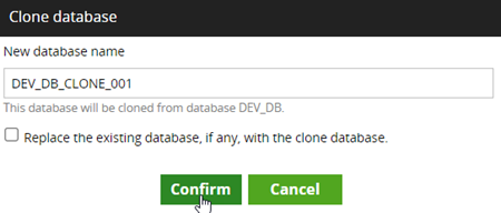 Clone database dialog