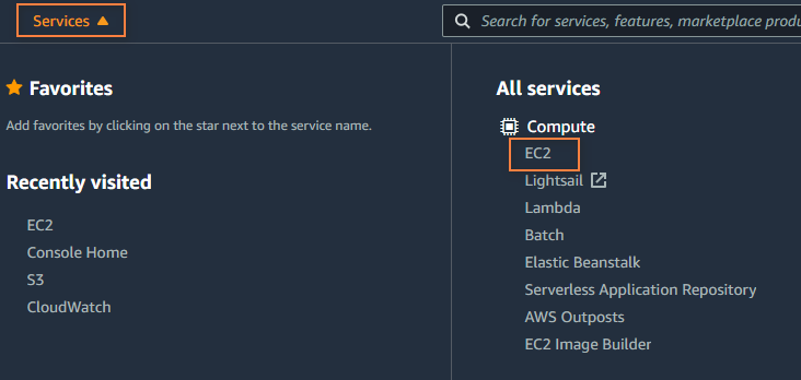 Services → EC2