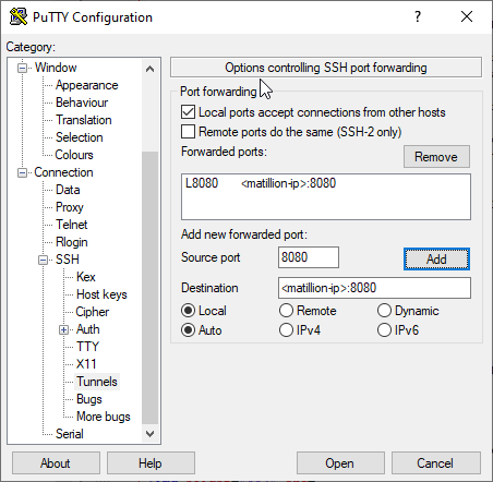 Local ports accept connections from other hosts