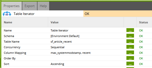 Table Iterator properties