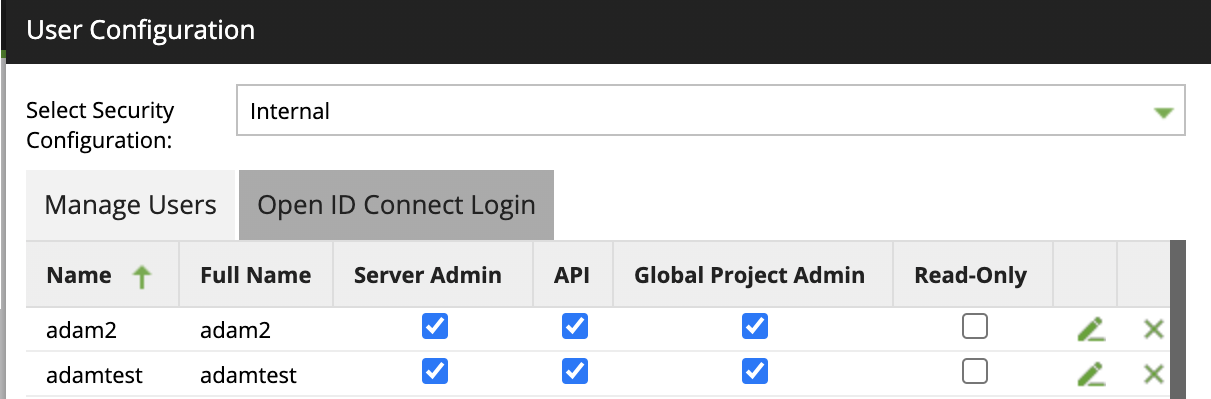 User role checkboxes