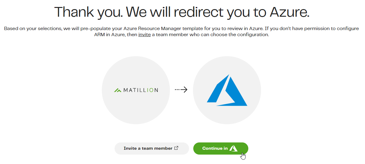 Continue in Azure