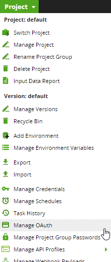 Project drop-down