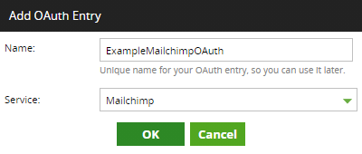 Create OAuth Entry window