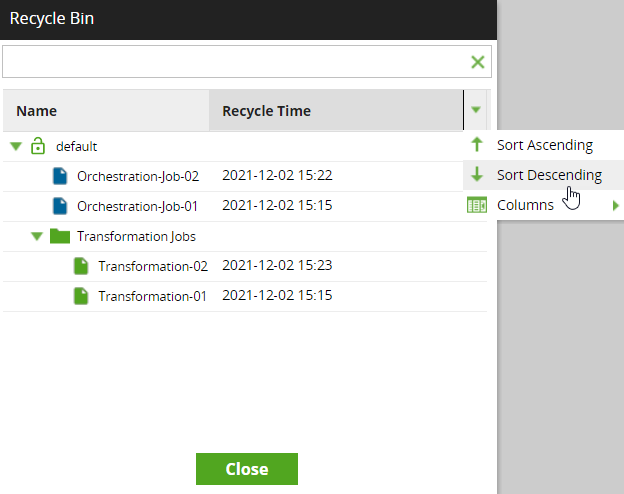 Sort recycle bin