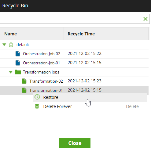 Restore a deleted job