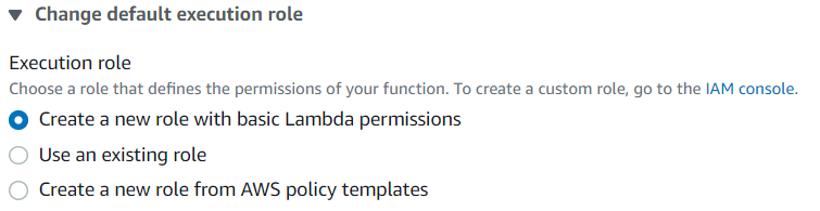 Change default execution role