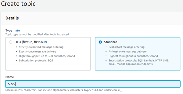 AWS Create topic