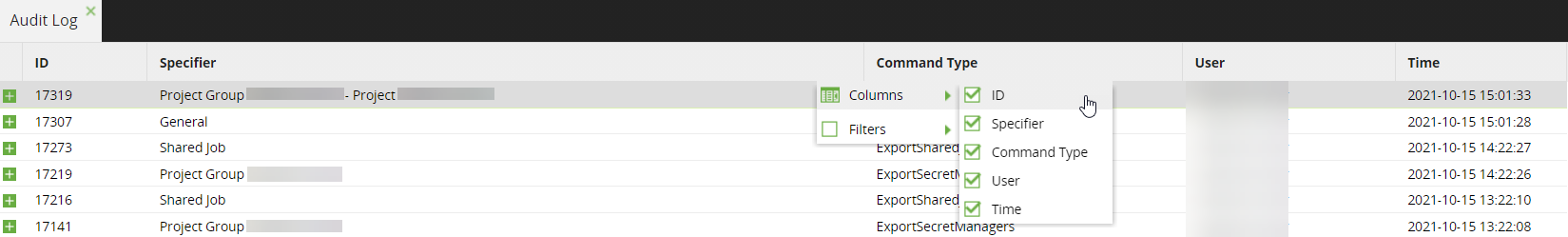 Filter column