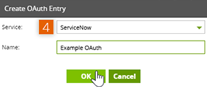 Create OAuth Entry window