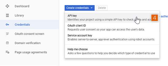 API key credentials