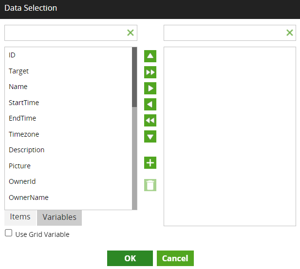 Data selection property dialog