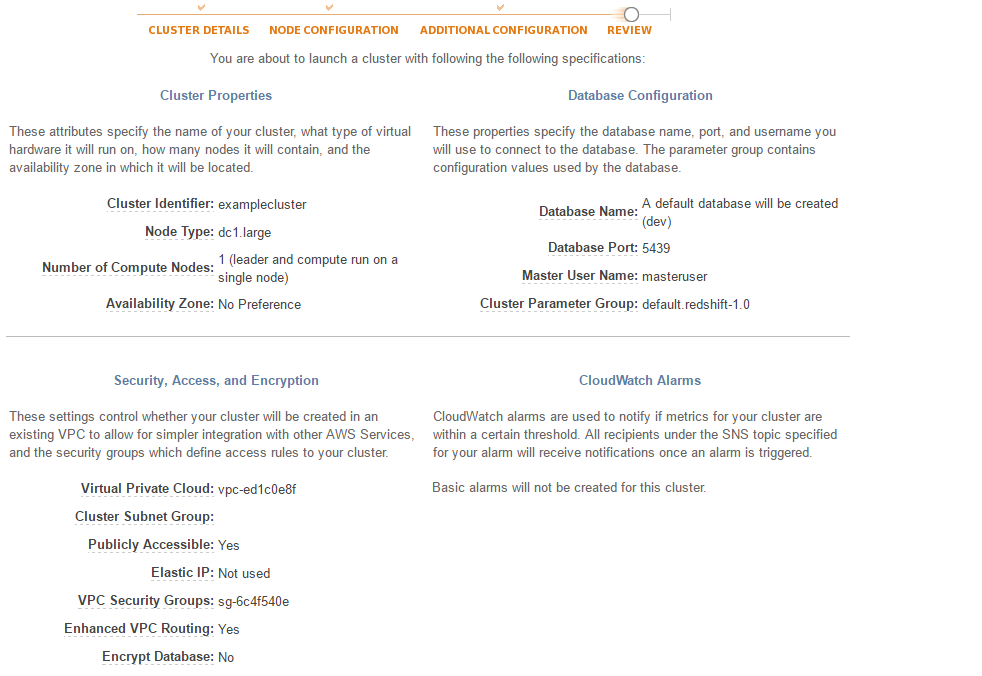 Review cluster details