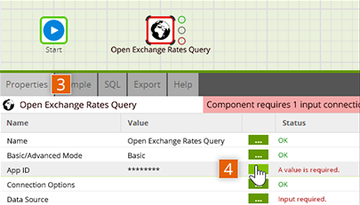 Open Open Exchange Rates Query connector properties