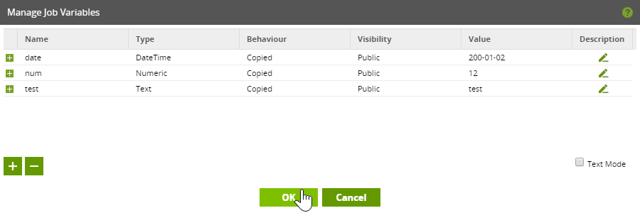 Job variable types