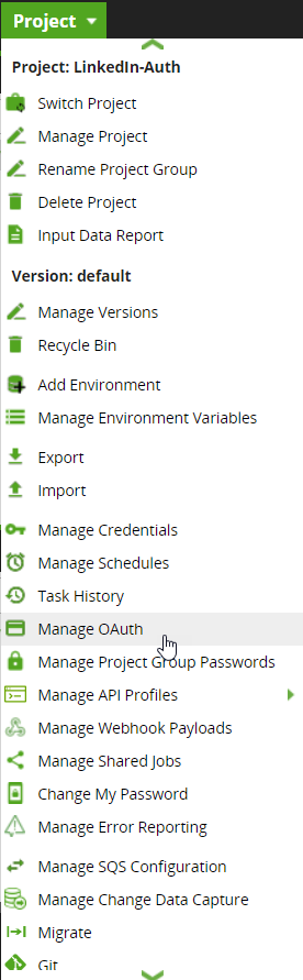 Project drop-down