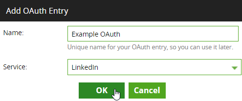 Add OAuth Entry window