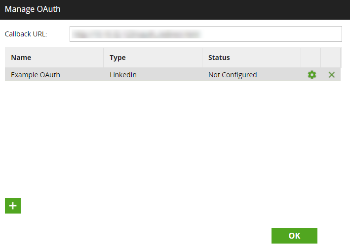 New Entry listed on Manage OAuth window