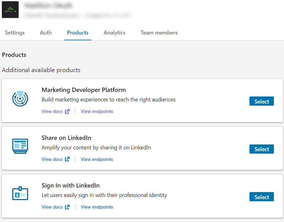 Select products for use by OAuth