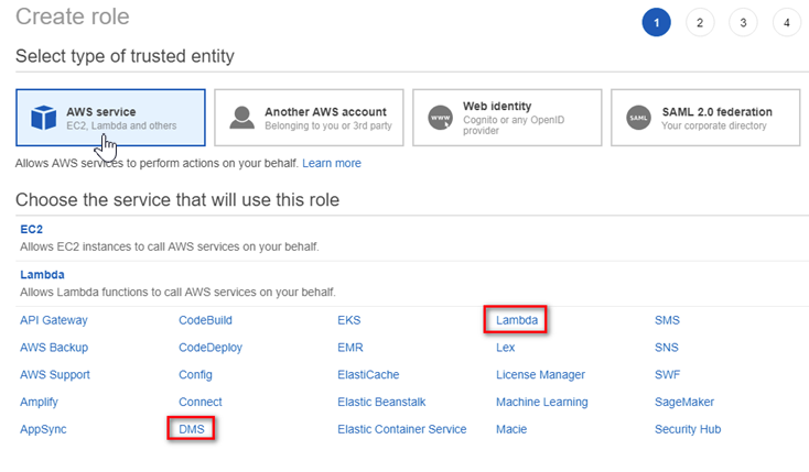 AWS Service and Lambda settings