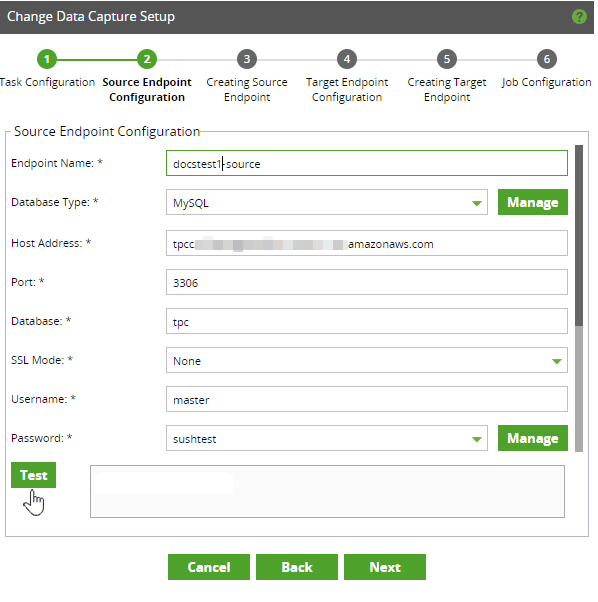 Source endpoint configuration