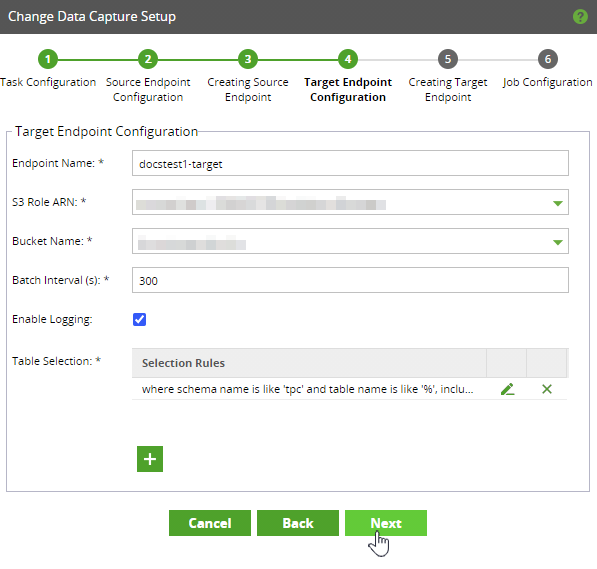 Target endpoint configuration