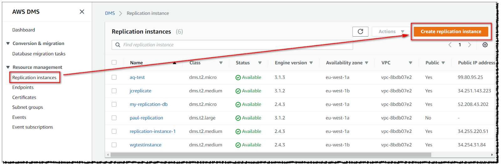 Creating replication instances