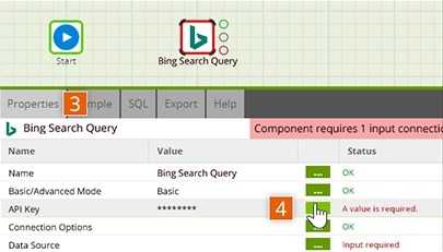 Open Bing Search Query connector properties