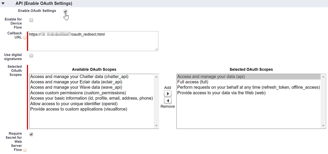 Connected App-API (Enable OAuth Settings)