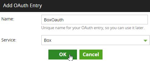 Create OAuth Entry dialog