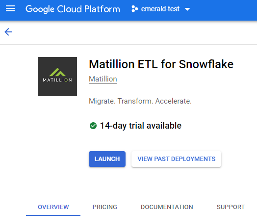 Launch Matillion ETL for Snowflake on GCP