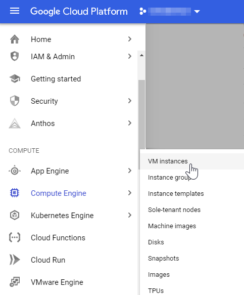 VM instances section of Google Cloud Platform