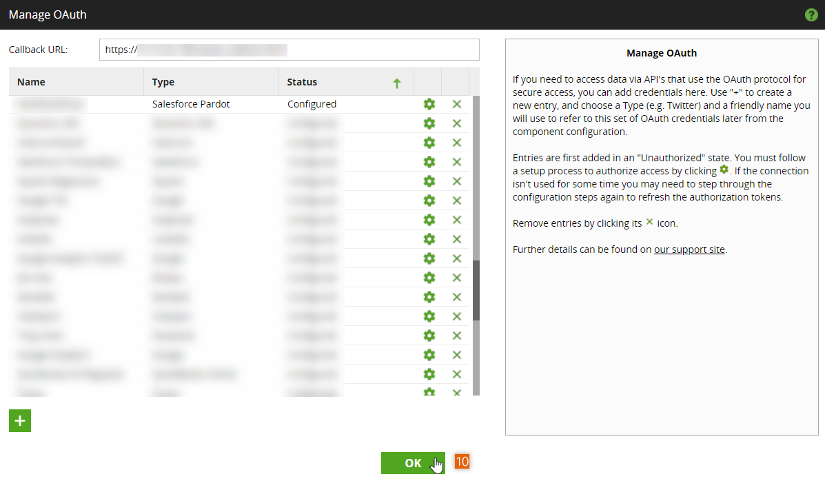 OAuth entry showing Configured status