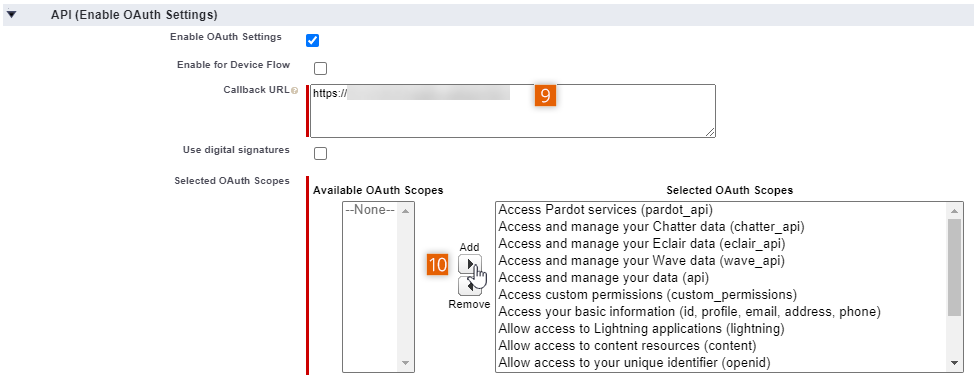 Select OAuth permissions