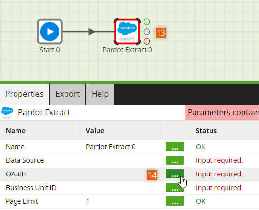 Open Pardot Extract component properties
