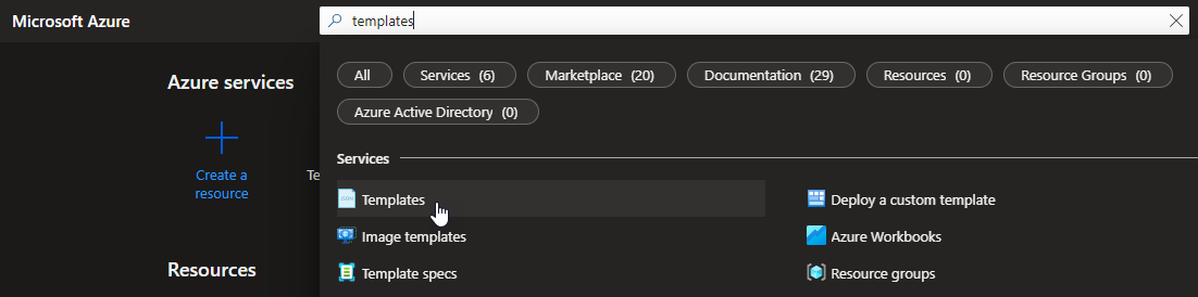 Accessing Templates in the Azure portal