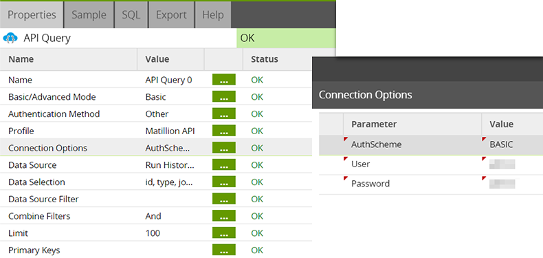 Configure API Query component
